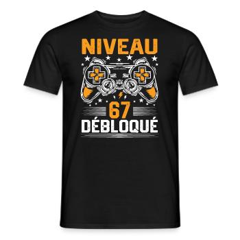 Niveau 67 débloqué / Anniversaire 67 ans gamer - T-shirt homme - noir - Devant - AI Model Male 178 light (178cm)