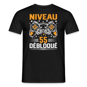 Niveau 55 débloqué / Anniversaire 55 ans gamer - T-shirt homme - noir - Devant - AI Model Male 178 light (178cm)