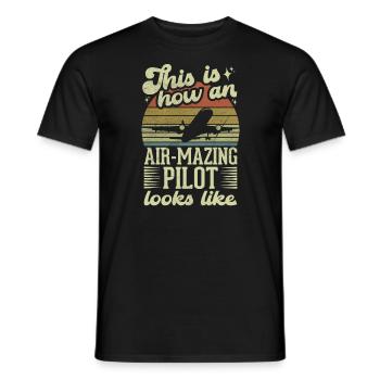 Aircraft Pun Airmazing Pilot - Pilote de ligne - T-shirt homme - noir - Devant - AI Model Male 178 light (178cm)