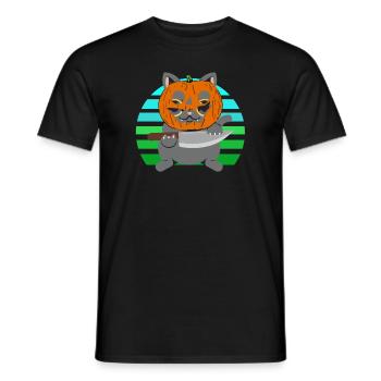 Halloween Katze Kürbiskopf - Männer T-Shirt - Schwarz - Vorne - AI Model Male 178 light (178cm)