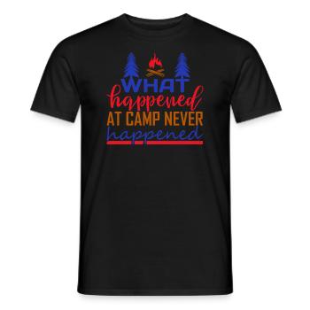 What happens in the camp Nature Outdoor Mountains - Men's T-Shirt - black - Front - AI Model Male 178 light (178cm)