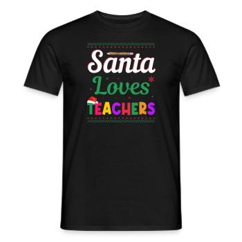 Santa Claus loves teacher Ugly Christmas - Men's T-Shirt - black - Front - AI Model Male 178 light (178cm)