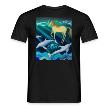 Cheval nageant avec des dauphins peignant - T-shirt homme - noir - Devant - AI Model Male 178 light (178cm)