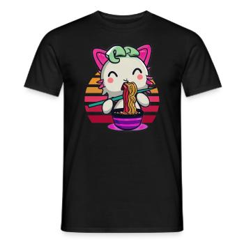 Axolotl cat eats ramen noodles - Men's T-Shirt - black - Front - AI Model Male 178 light (178cm)