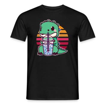 Dinosaurier trinkt Bubble Tea - Männer T-Shirt - Schwarz - Vorne - AI Model Male 178 light (178cm)