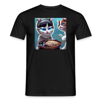Magical Cats Eat Ramen - Men's T-Shirt - black - Front - AI Model Male 178 light (178cm)