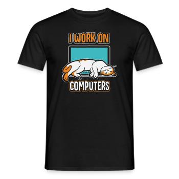 Lustige Katzen und Computer Halloween Kitty für Haustier l - Männer T-Shirt - Schwarz - Vorne - AI Model Male 178 light (178cm)