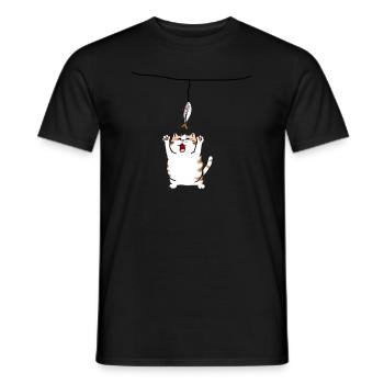 Katze streckt sich nach dem Fisch - Männer T-Shirt - Schwarz - Vorne - AI Model Male 178 light (178cm)