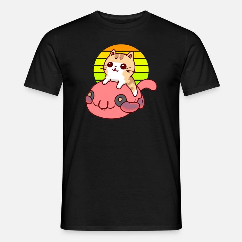 Katze reitet einen Blobfisch - Männer T-Shirt - Schwarz