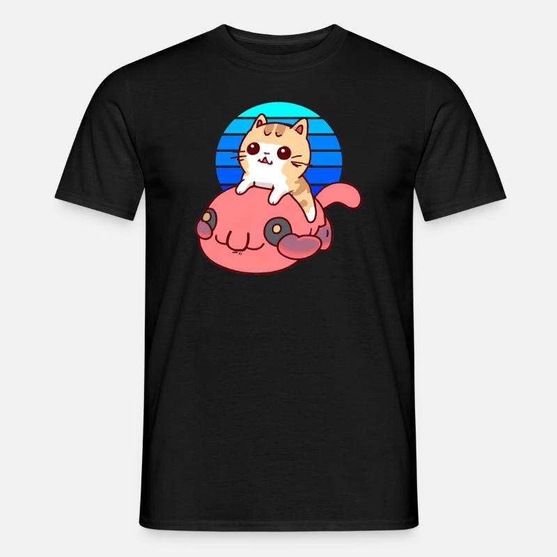 Cat rides a blob fish - Men's T-shirt - black