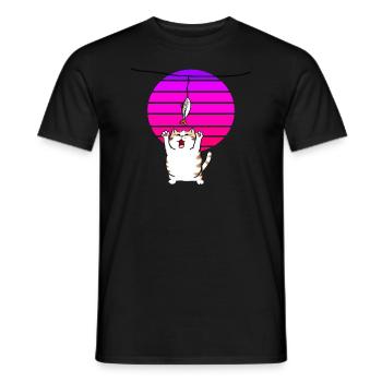 Katze streckt sich nach dem Fisch - Männer T-Shirt - Schwarz - Vorne - AI Model Male 178 light (178cm)