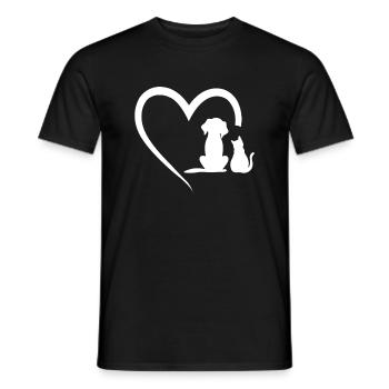 Dog Puppy and Baby Cat Heart - Animal Dog & Cat He - Men's T-Shirt - black - Front - AI Model Male 178 light (178cm)