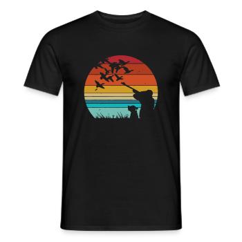 Vintage Retro style Duck hunting - Men's T-Shirt - black - Front - AI Model Male 178 light (178cm)
