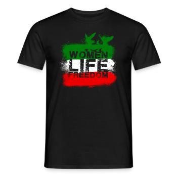 woman life freedom, friede,iran,flagge - Männer T-Shirt - Schwarz - Vorne - AI Model Male 178 light (178cm)