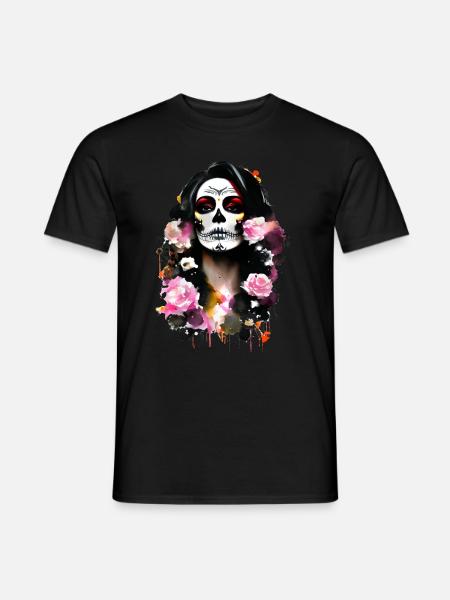 Day of the Dead - Female Skull Illustration - Men's T-Shirt - black