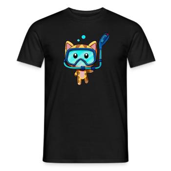 Cat Snorkel Diver snorkeling - Men's T-Shirt - black - Front - AI Model Male 178 light (178cm)