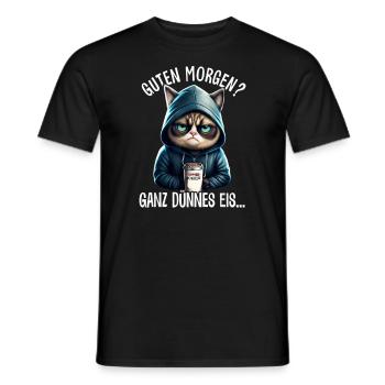 Guten Morgen ganz dünnes Eis Spruch Katze Kaffe - T-shirt homme - noir - Devant - AI Model Male 178 light (178cm)
