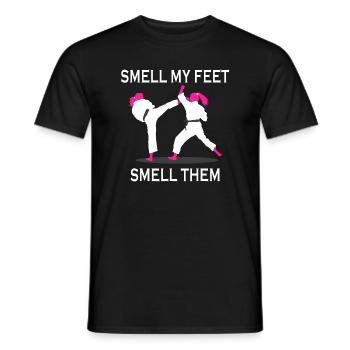 Funny Karate Girl kick foot Smell my feet smell th - Men's T-Shirt - black - Front - AI Model Male 178 light (178cm)