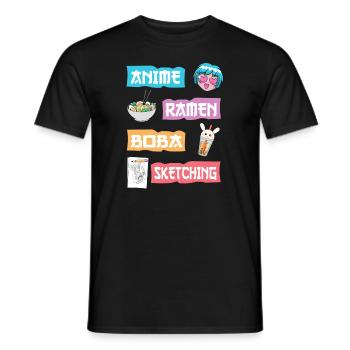 Anime Ramen Boba Skizzieren - Kawaii Anime Lover Gi - Männer T-Shirt - Schwarz - Vorne - AI Model Male 178 light (178cm)