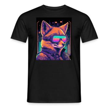 Rétro Futuriste Synthwave Fox - T-shirt homme - noir - Devant - AI Model Male 178 light (178cm)