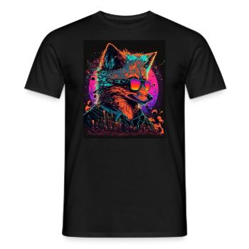 Rétro Futuriste Synthwave Fox - T-shirt homme - noir - Devant - AI Model Male 178 light (178cm)