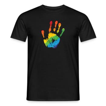 Main dans les couleurs de l’arc-en-ciel de couleur LGBT - T-shirt homme - noir - Devant - AI Model Male 178 light (178cm)