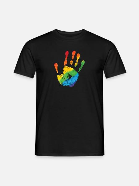 Hand in LGBT Farbe Regenbogenfarben - Männer T-Shirt - Schwarz