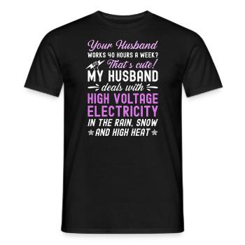 Wife of a high-voltage electrician - Men's T-Shirt - black - Front - AI Model Male 178 light (178cm)
