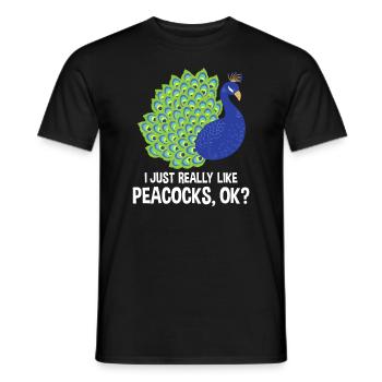 I Really Like Peacocks - Zookeeper Anima Lover Orn - Men's T-Shirt - black - Front - AI Model Male 178 light (178cm)