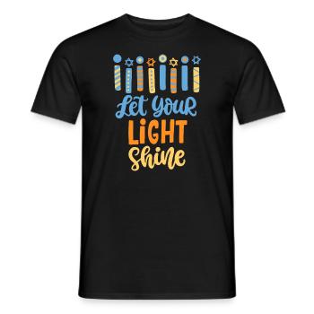 Funny Hanukkah Let Your Light Shine Menorah Adults - Men's T-Shirt - black - Front - AI Model Male 178 light (178cm)