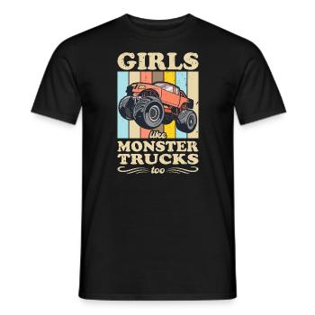 Girls also like monster trucks girls monsters - Men's T-Shirt - black - Front - AI Model Male 178 light (178cm)