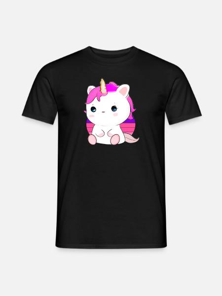 Niedliche Einhorn-Katze - Männer T-Shirt - Schwarz