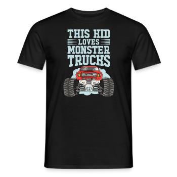 This kid loves monster trucks - Men's T-Shirt - black - Front - AI Model Male 178 light (178cm)