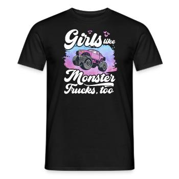 Girls also like monster trucks girls monsters - Men's T-Shirt - black - Front - AI Model Male 178 light (178cm)
