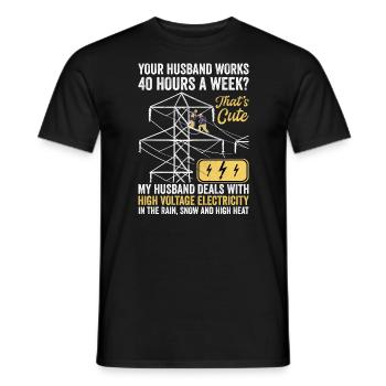 Wife of a high-voltage electrician - Men's T-Shirt - black - Front - AI Model Male 178 light (178cm)