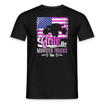 Girls also like monster trucks girls monsters - Men's T-Shirt - black - Front - AI Model Male 178 light (178cm)