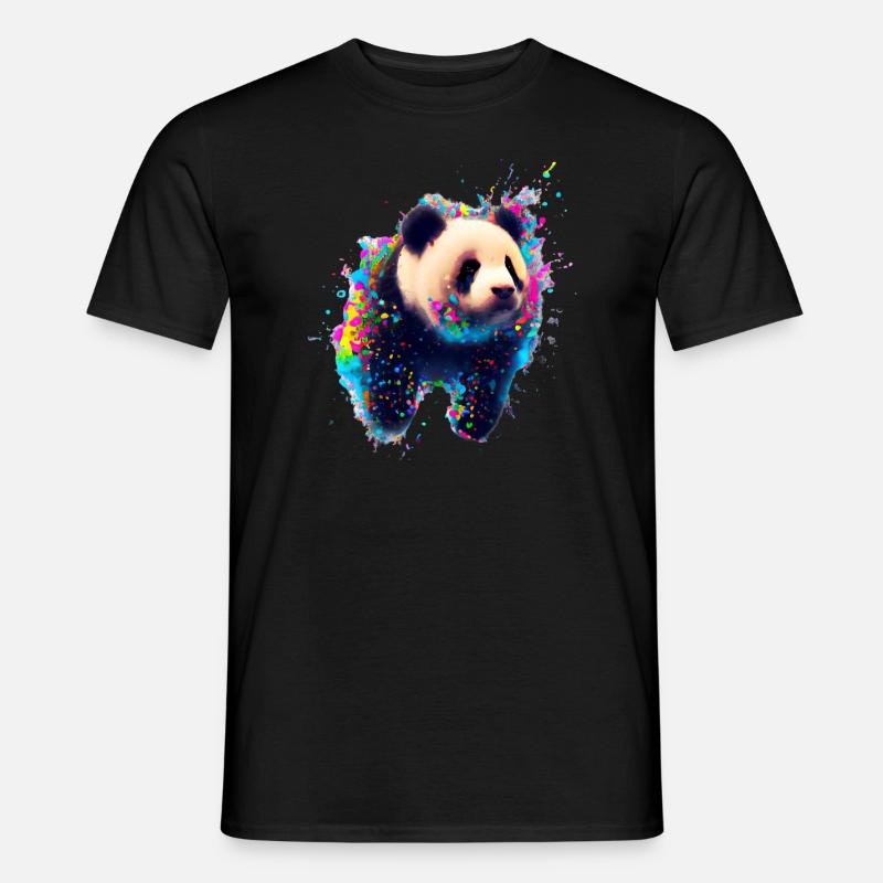 Farbexplosion Panda Bär - Männer T-Shirt - Schwarz