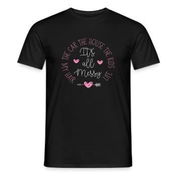 c’est tout en désordre la voiture la maison les enfants mes cheveux l - T-shirt homme - noir - Devant - AI Model Male 178 light (178cm)