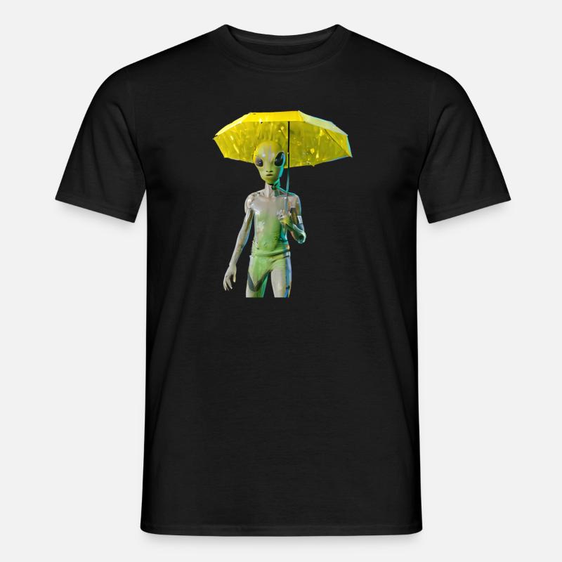 Alien mit Regenschirm - Männer T-Shirt - Schwarz