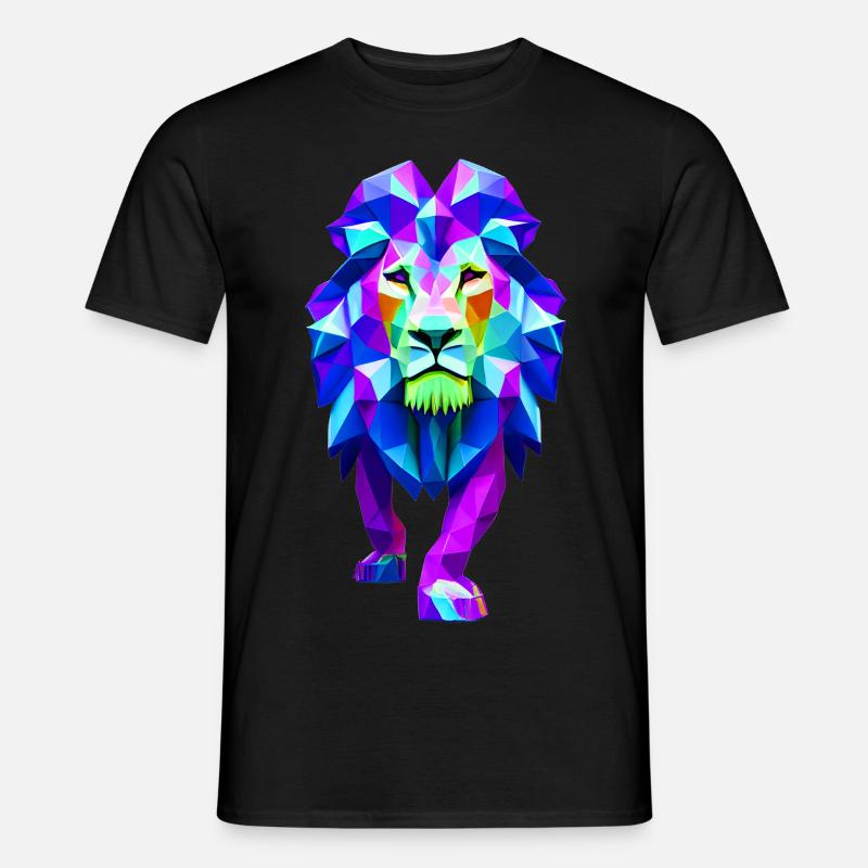 Blue polygonal lion - Men's T-Shirt - black