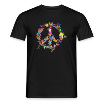 Butterfly Peace Sign Retro 60's 70's Colorful Butt - Men's T-Shirt - black - Front - AI Model Male 178 light (178cm)