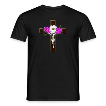 Jesus Cross Flowers - Men's T-Shirt - black - Front - AI Model Male 178 light (178cm)