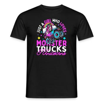 Juste une fille qui aime les camions monstres et les licornes - T-shirt homme - noir - Devant - AI Model Male 178 light (178cm)