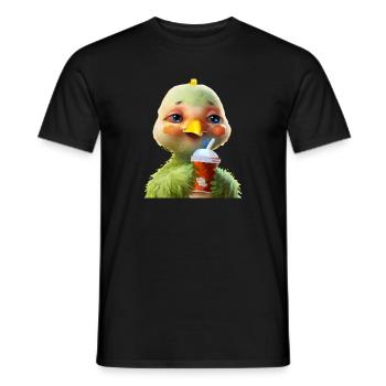 Cute chicken with soft drink - Men's T-Shirt - black - Front - AI Model Male 178 light (178cm)