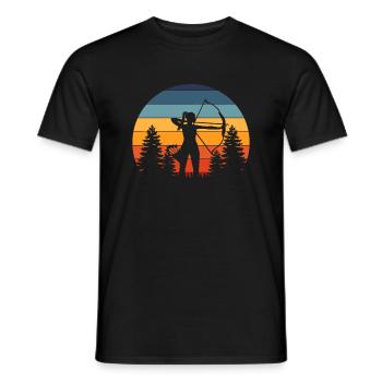 Archery Girl, Archer Bow, Vintage Retro Sunset, Ni - T-shirt homme - noir - Devant - AI Model Male 178 light (178cm)