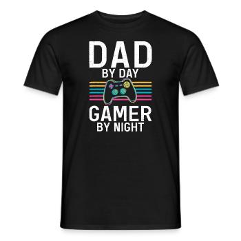 Dad by Day Gamer by Night Gaming Father Daddy Dad - Men's T-Shirt - black - Front - AI Model Male 178 light (178cm)