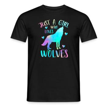 Just a Girl Who Loves wolves Watercolor Cute wolf - Men's T-Shirt - black - Front - AI Model Male 178 light (178cm)