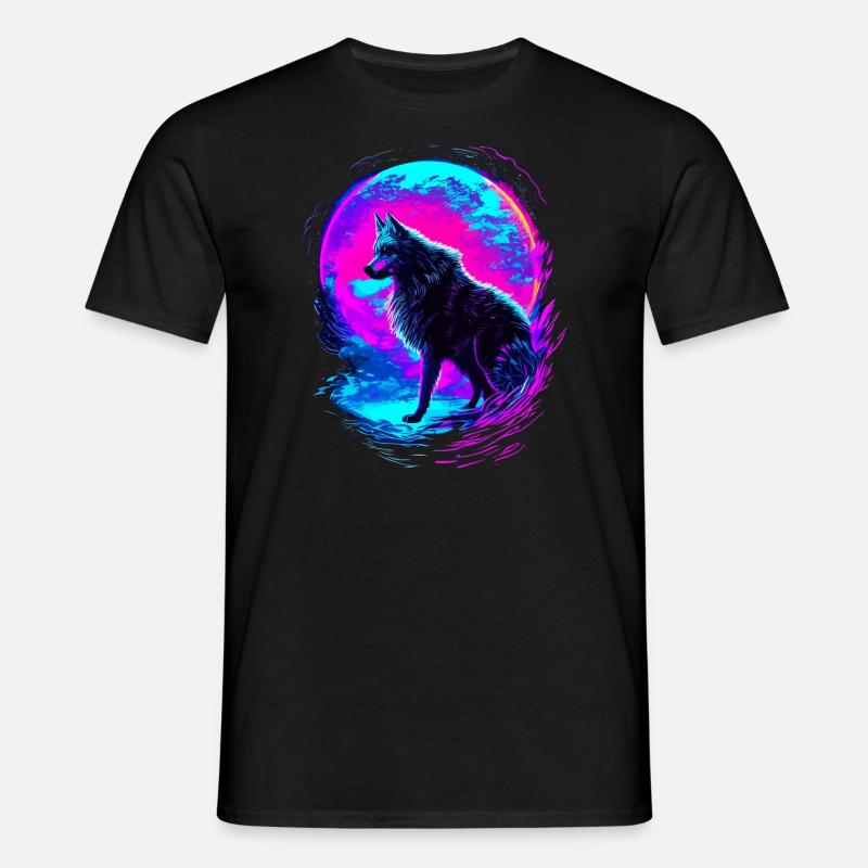 Wolf Neon Moon Synthwave - Men's T-Shirt - black