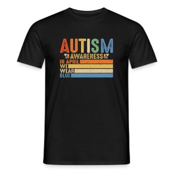 Rétro EN AVRIL NOUS PORTONS DU BLEU Puzzle Autism Awarenes - T-shirt homme - noir - Devant - AI Model Male 178 light (178cm)