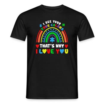 Puzzle Rainbow Im April Tragen Wir Blau Autismus Awaren - Männer T-Shirt - Schwarz - Vorne - AI Model Male 178 light (178cm)